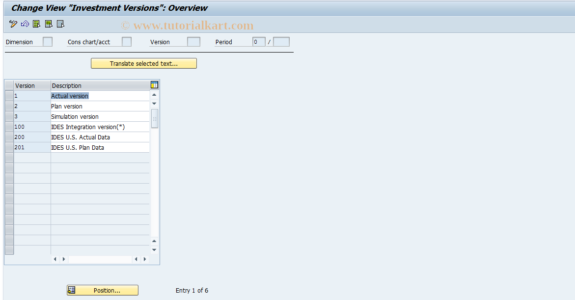 SAP TCode CXDT_TF218 - Translation: Investment Versions