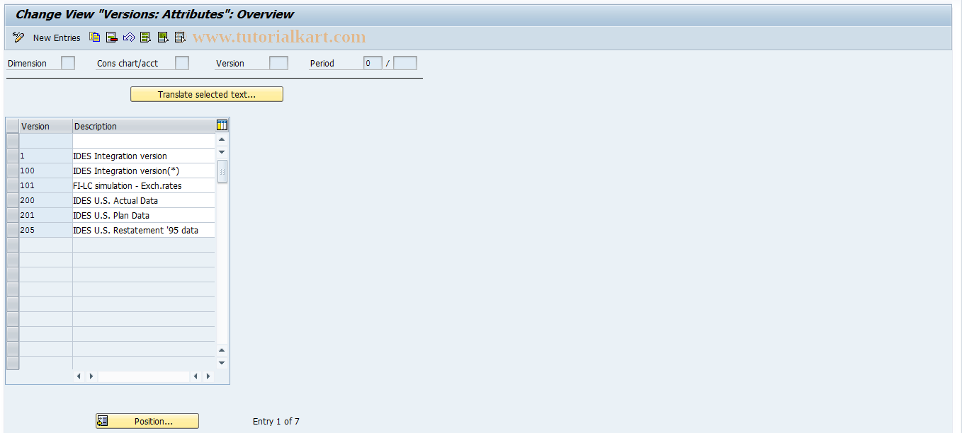 SAP TCode CXDT_TF236 - Translation: Versions for Attributes