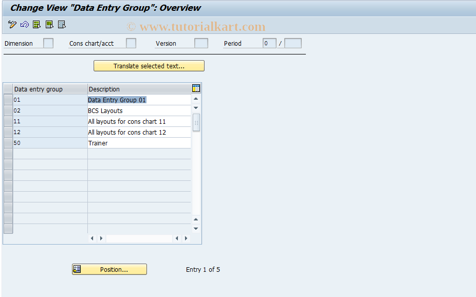 SAP TCode CXDT_TF310 - Translation: Data Entry Groups