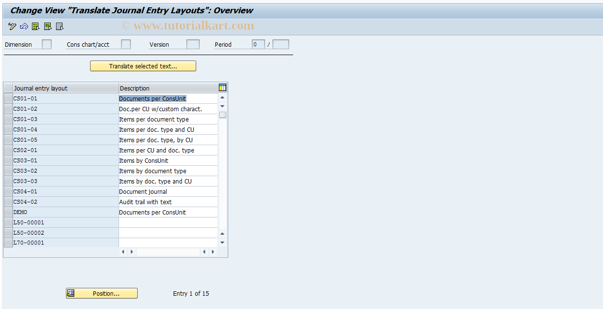 SAP TCode CXDT_TF515 - Translation: Journal Entry Layouts