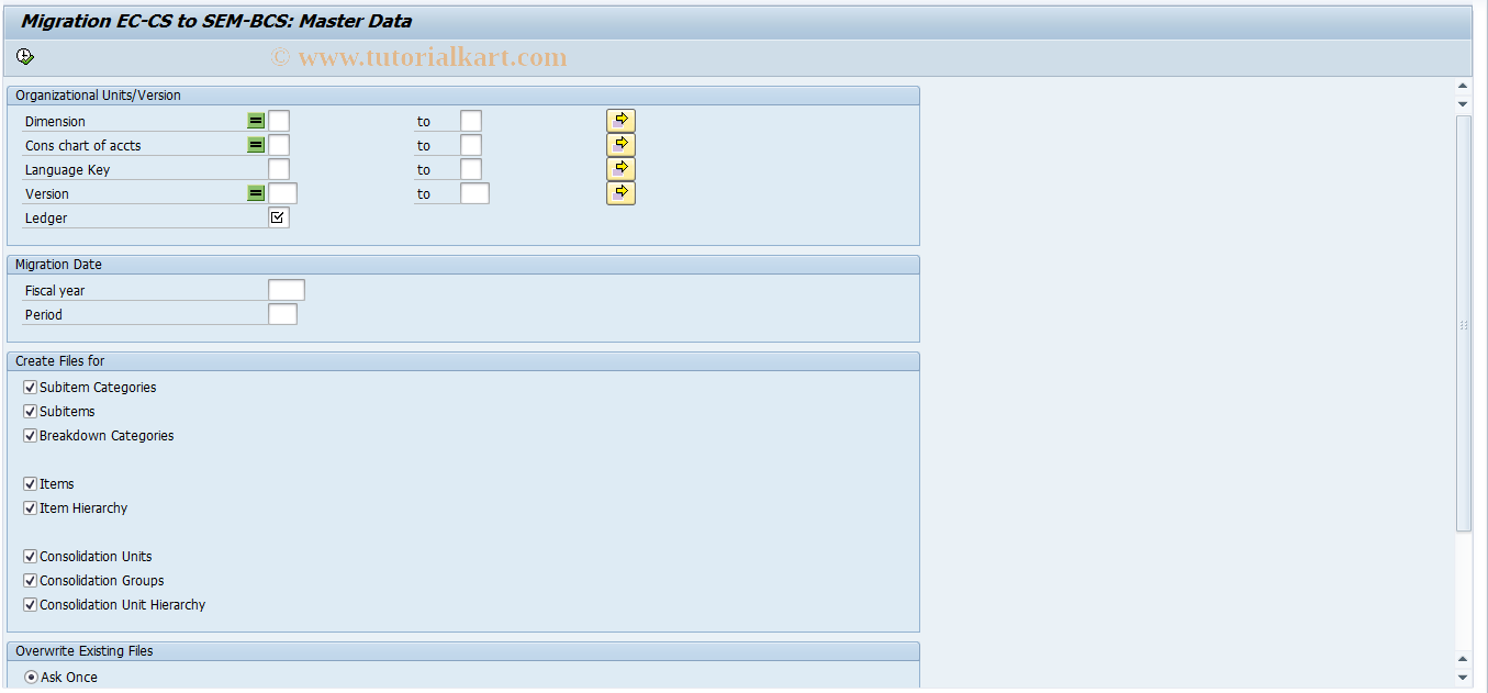 SAP TCode CXM0 - Migrate Master Data EC-CS - SEM-BCS