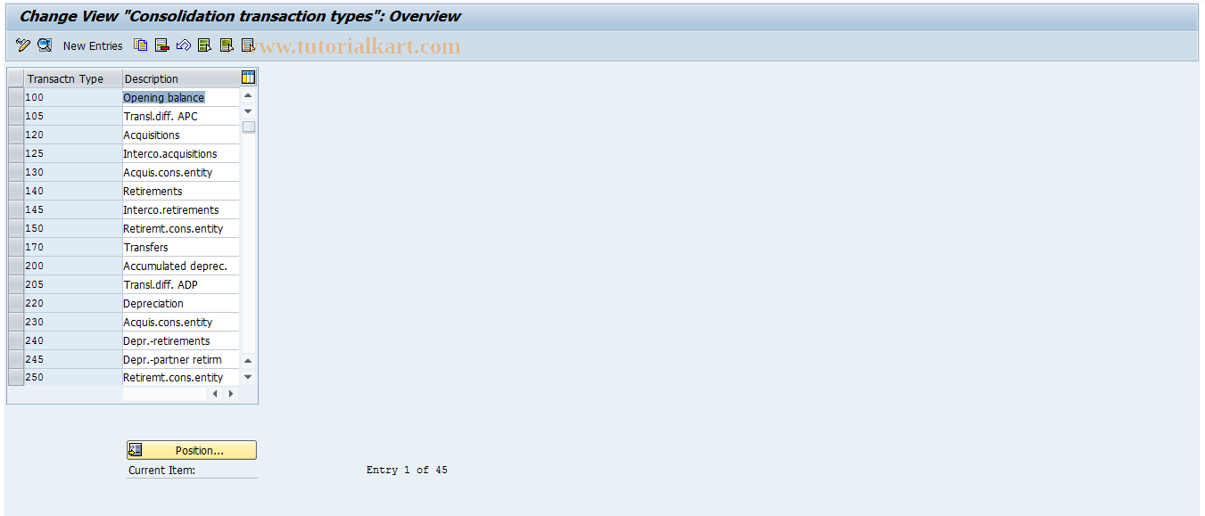 SAP TCode CXN01 - Maintain Transaction Types of Cons