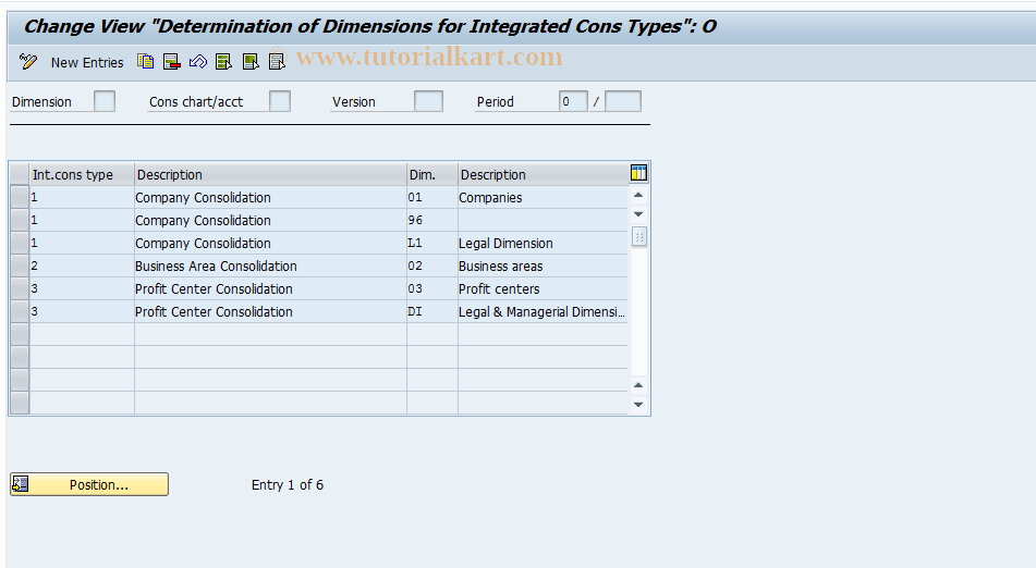 SAP TCode CXN6 - Cons Type and Dimension Assignments