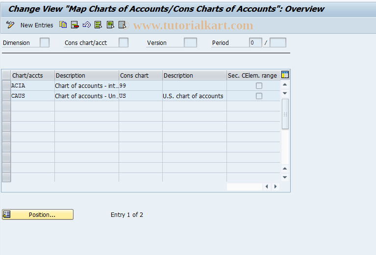 SAP TCode CXNF - Assign G/L chart and Cons chart