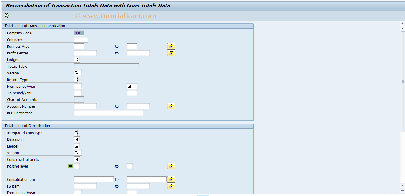 SAP TCode CXNZ - Reconciliation Totals Consolidation