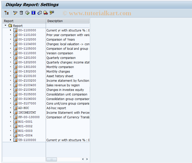 SAP TCode CXR3 - Display drilldown report