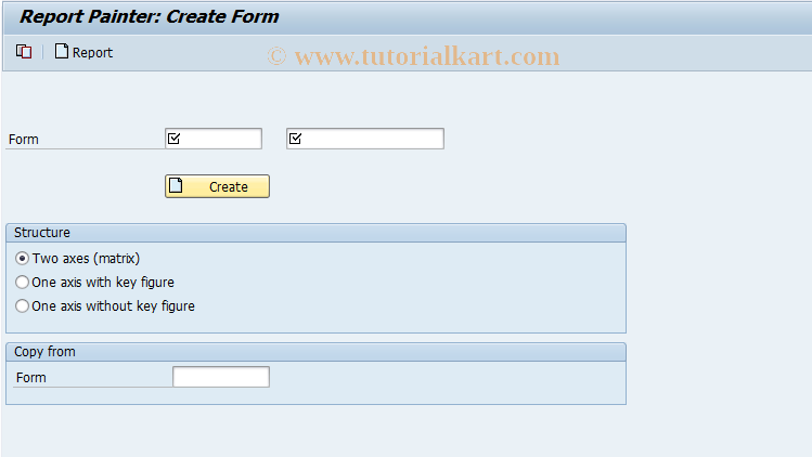 SAP TCode CXR4 - Form for creating reports