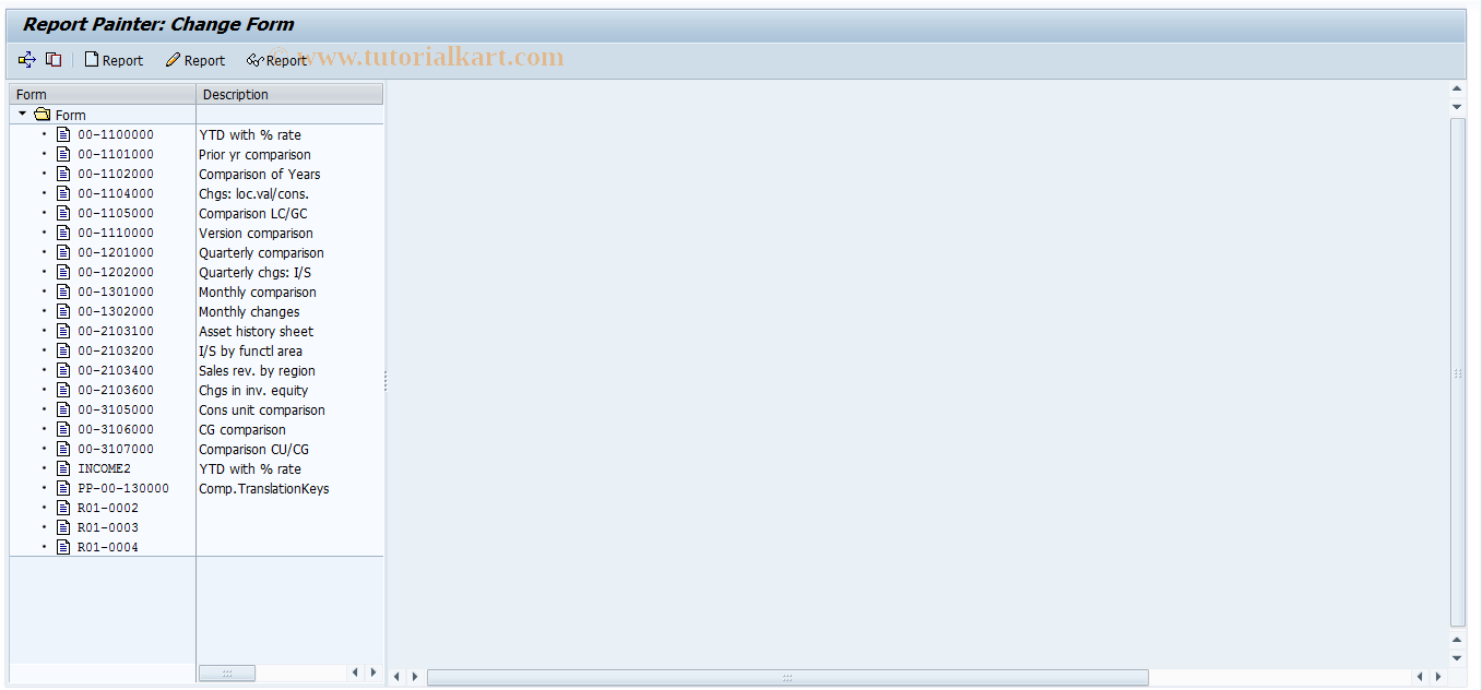 SAP TCode CXR5 - Form for changing reports