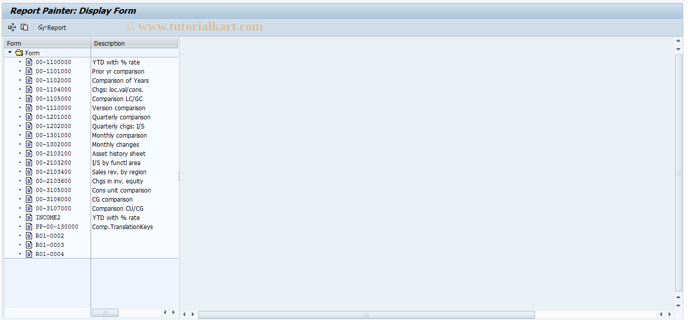 SAP TCode CXR6 - Form for displaying reports