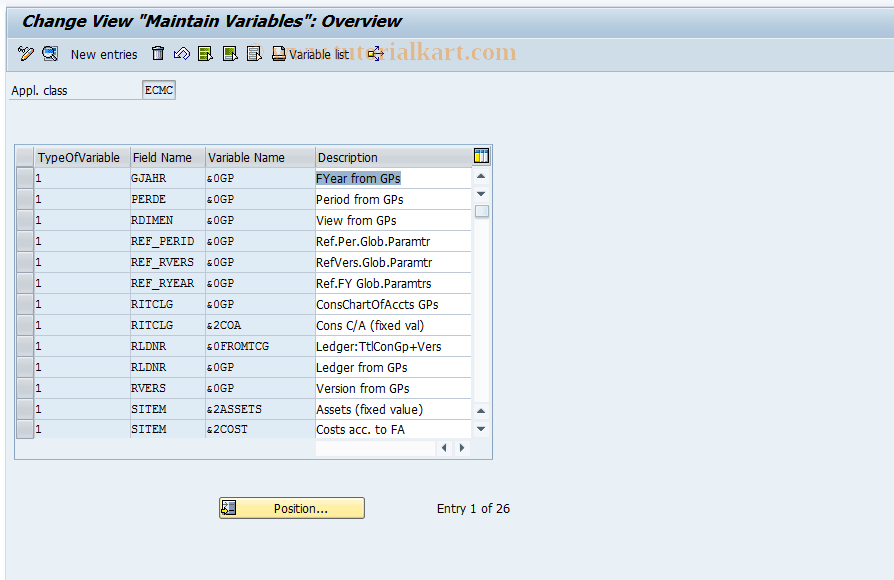 SAP TCode CXRV - Maintain global variables