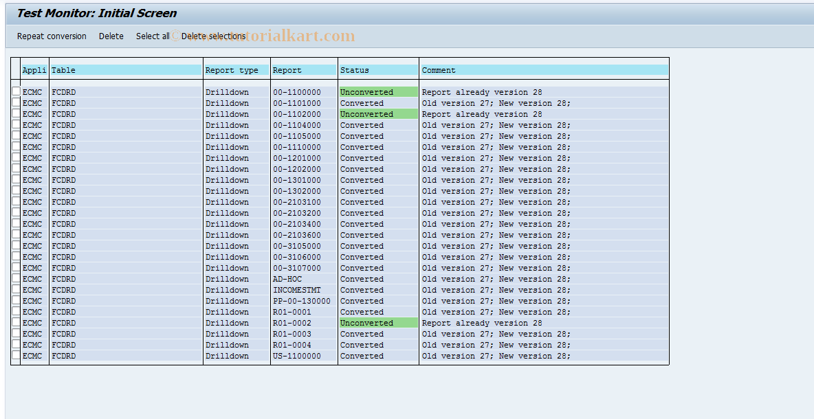 SAP TCode CXRW - Convert Drilldown Reports