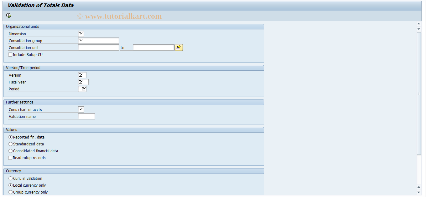 SAP TCode CXV1 - Validation