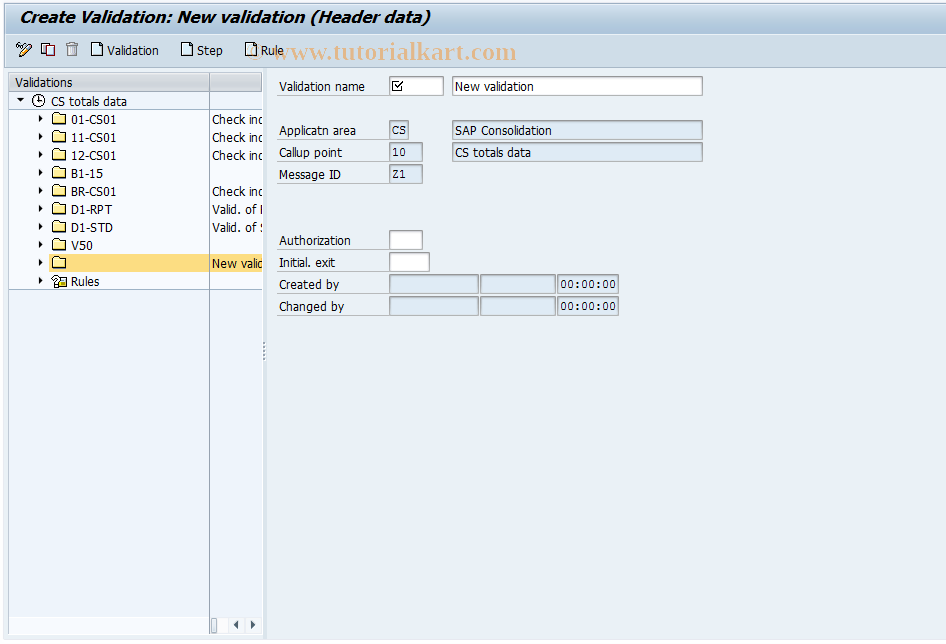 SAP TCode CXV2 - Create Validation