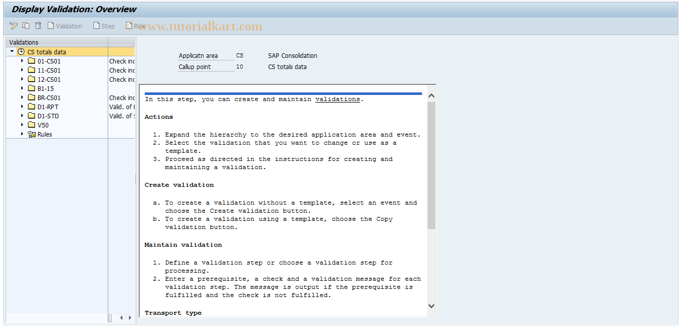 SAP TCode CXV4 - Display Validation