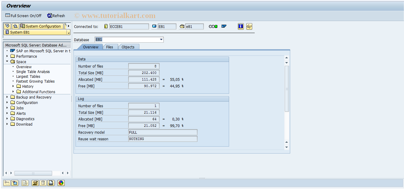 SAP TCode DB02_MSS - Db02 for MS SQL Server