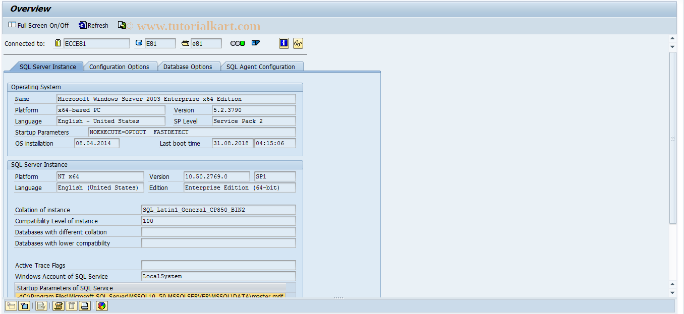 SAP TCode DB03 - Parameter changes in database