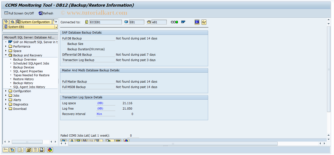 SAP TCode DB12_MSS - DB12 Multiconnect transaction