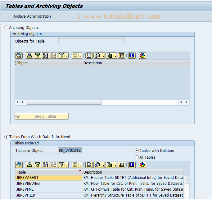 SAP TCode DB15 - Data Archiving: Database Tables