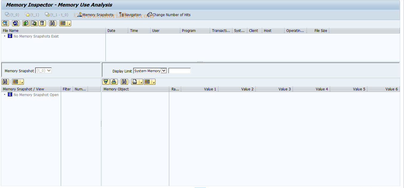 SAP TCode DBG_MEMORY_DIFFTOOL - Debugger: Call Memory Inspector