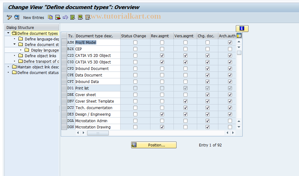 SAP TCode DC10 - Define document types