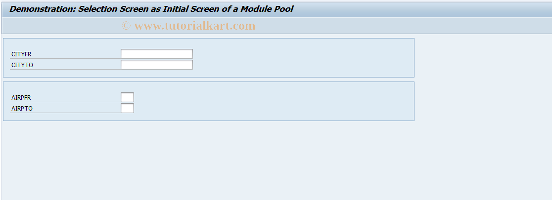 SAP TCode DEMO_SELSCREEN_DYNP - Selection Screen as Initial Dynpro