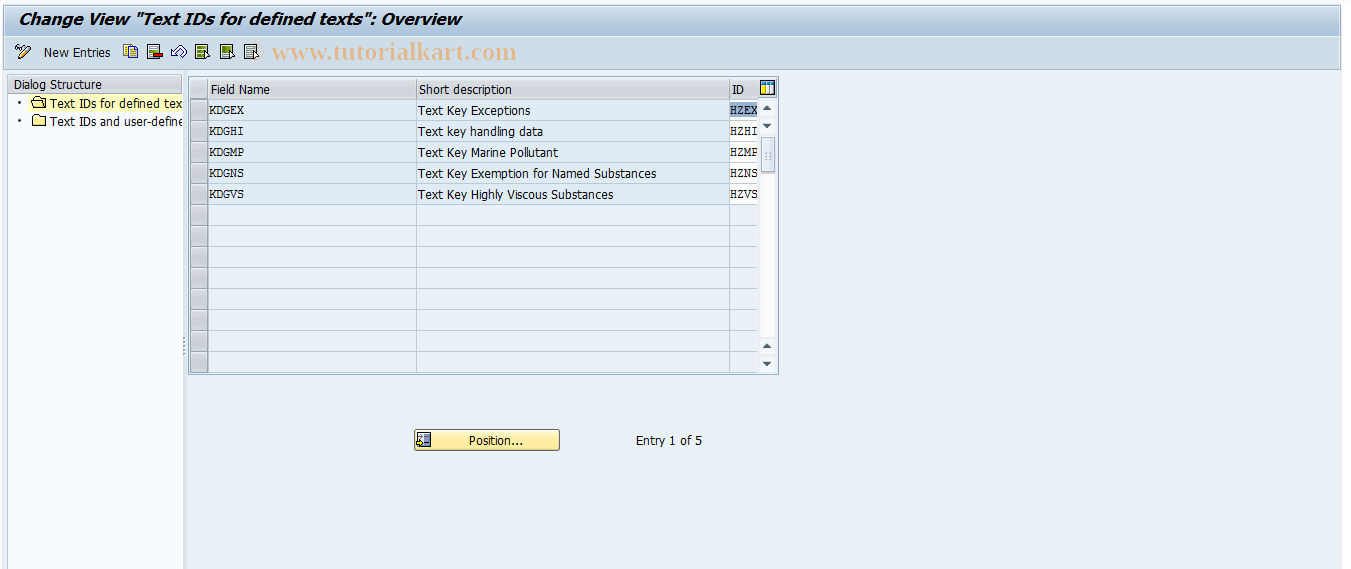 SAP TCode DGC8 - Text IDs standard/user-defined texts