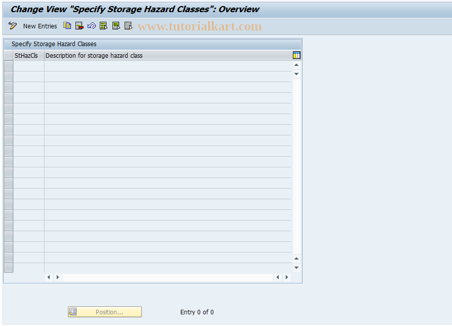 SAP TCode DGCF - DG: Storage Hazard Classes