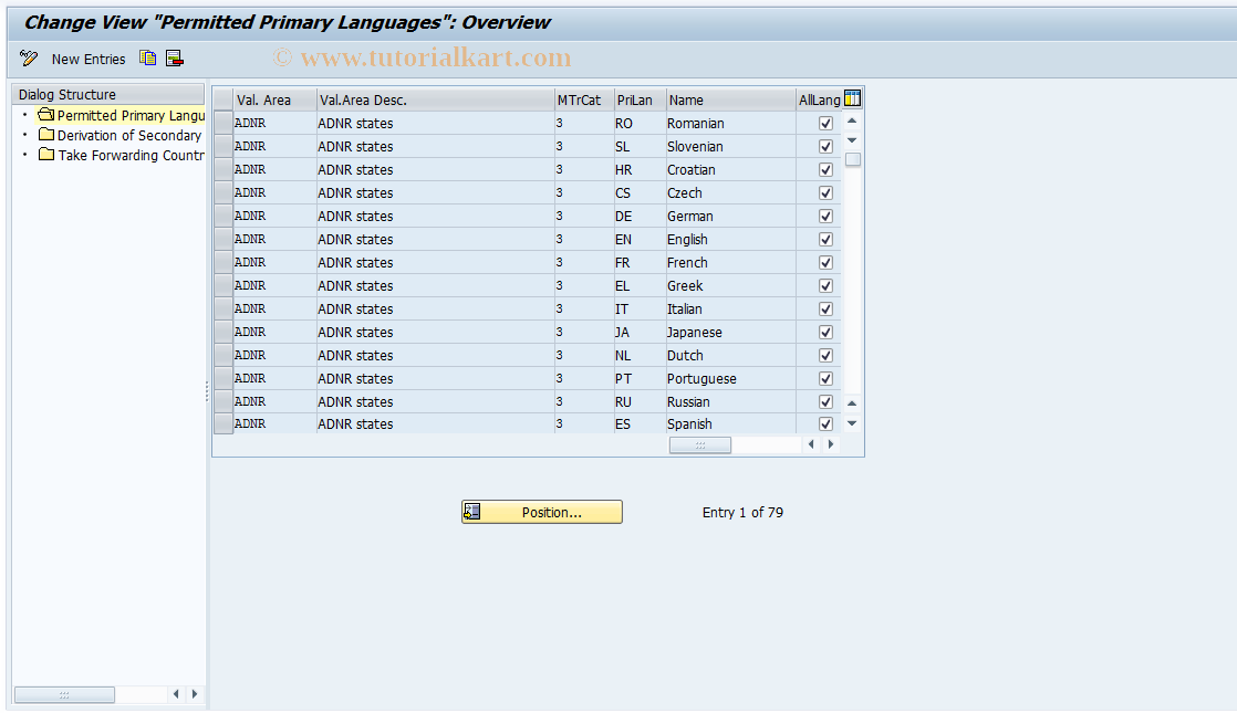 SAP TCode DGCL - DG: Primary and Secondary Languages