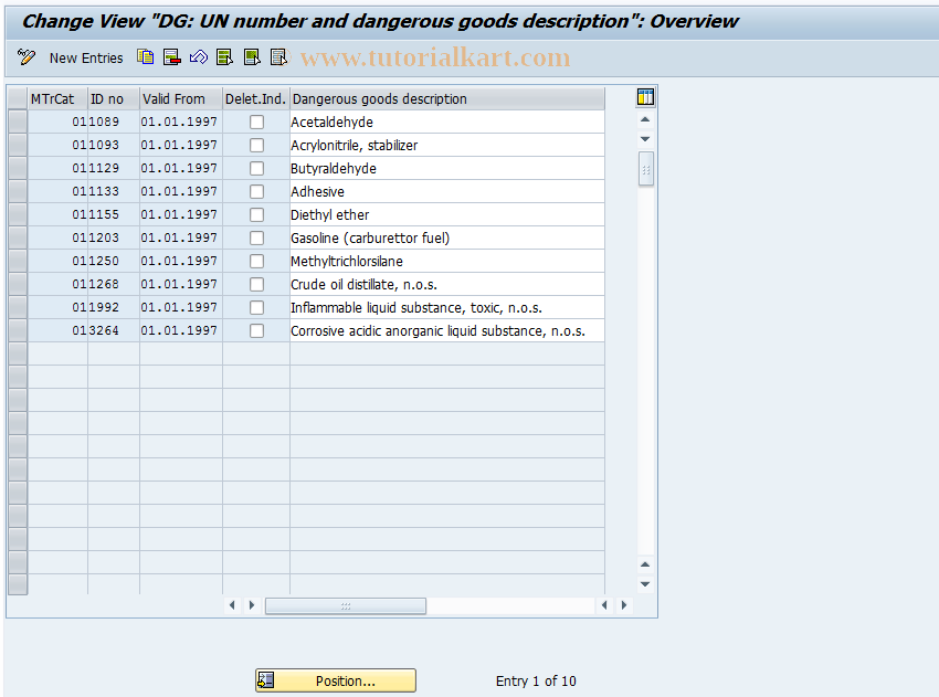 SAP TCode DGCV - DG UN Number and Description