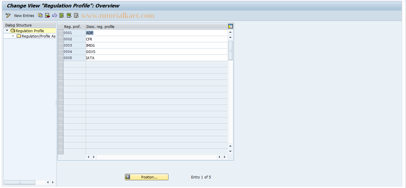 SAP TCode DGD1 - Maintenance and Assign Regulation Profile