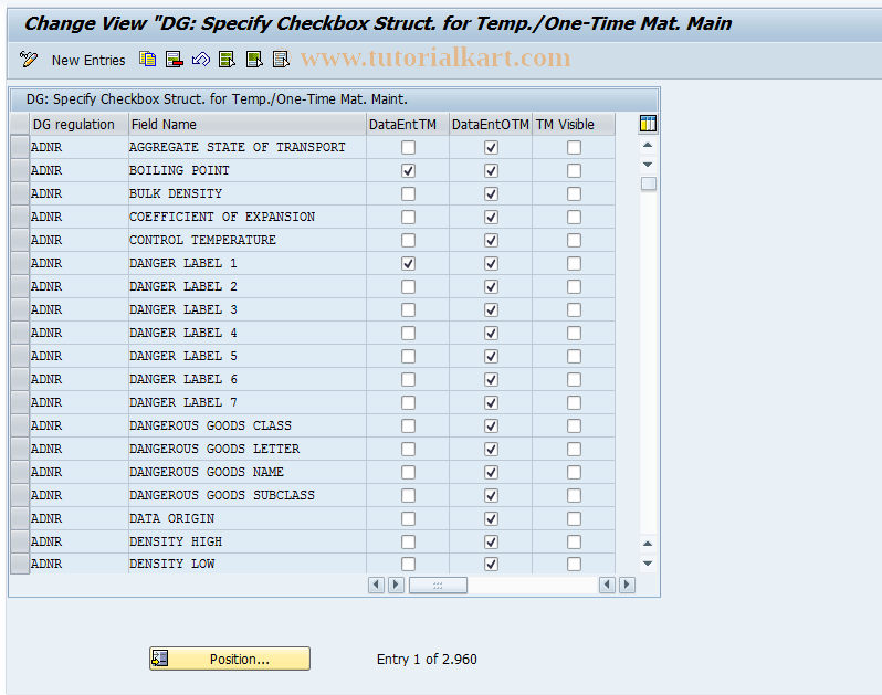 SAP TCode DGD3 - Checkbox Struc. for T/O-T Materials
