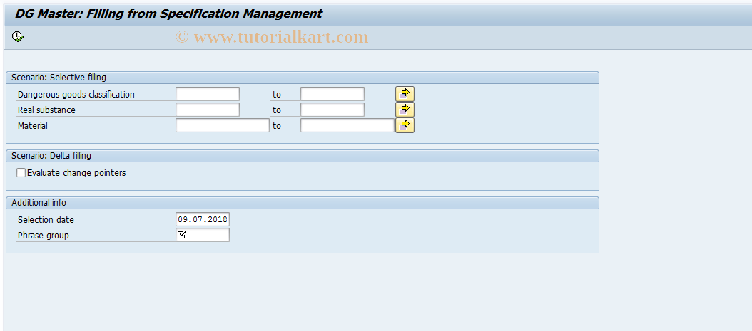 SAP TCode DGE5 - DG Filling from Spec. Management