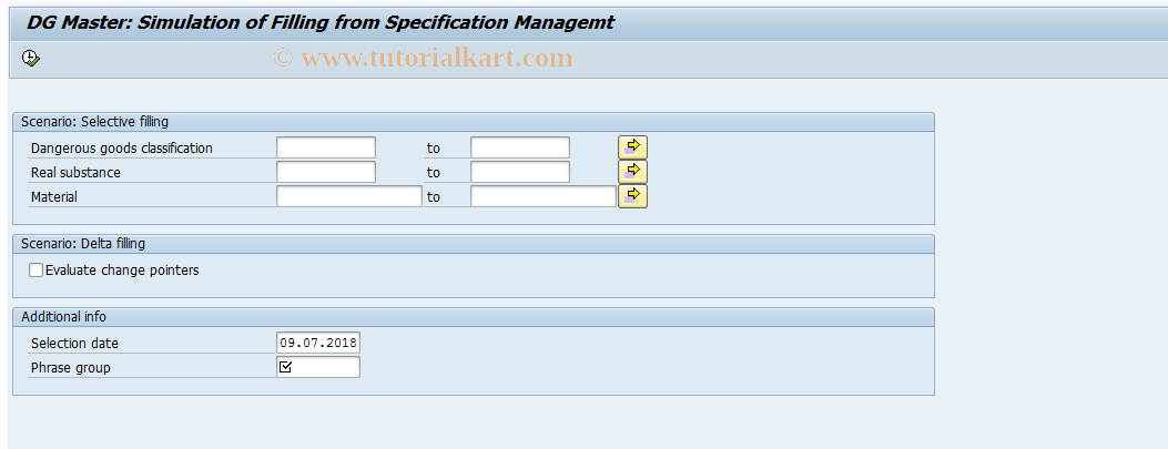 SAP TCode DGE6 - DG Simul. of Filling from Spec. Mgmt