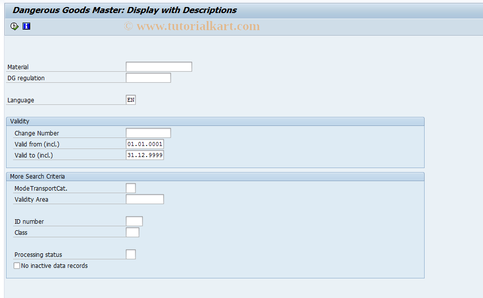 SAP TCode DGR1 - Displaying DG master data