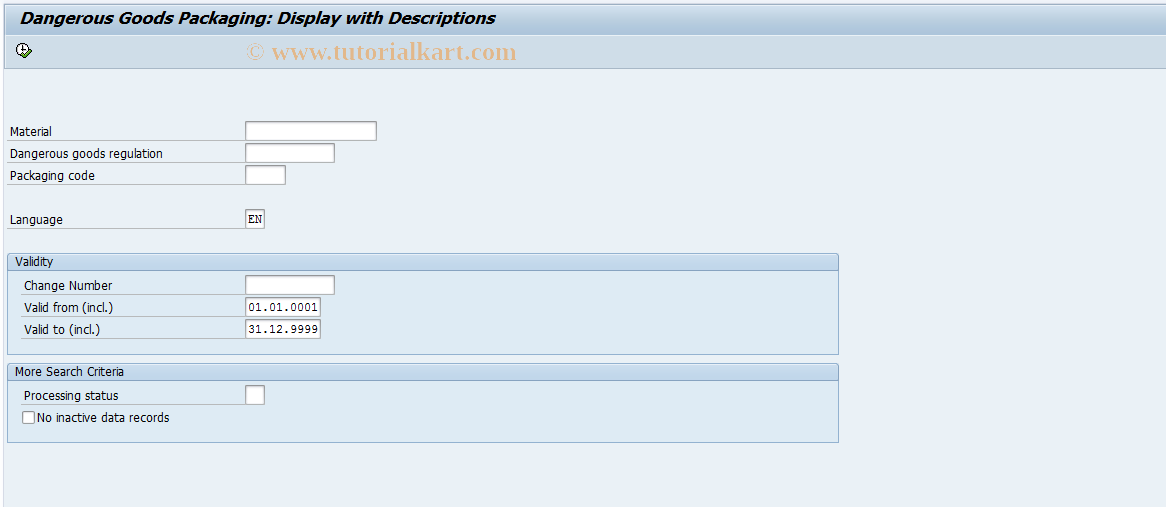 SAP TCode DGR3 - Display DG Packaging Data