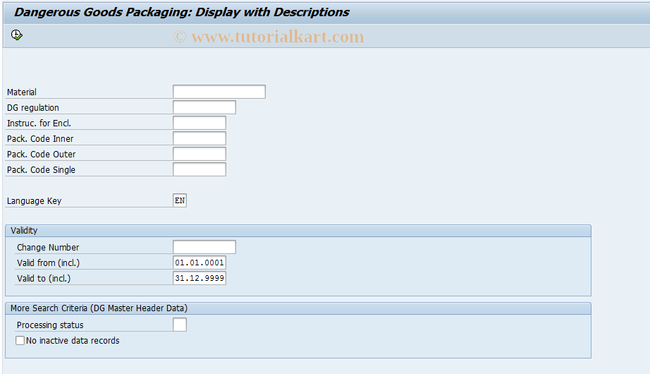 SAP TCode DGR4 - Display DG Packaging Data