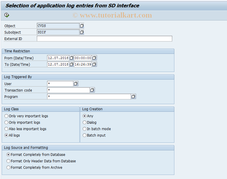 SAP TCode DGSD - Display Report Logs