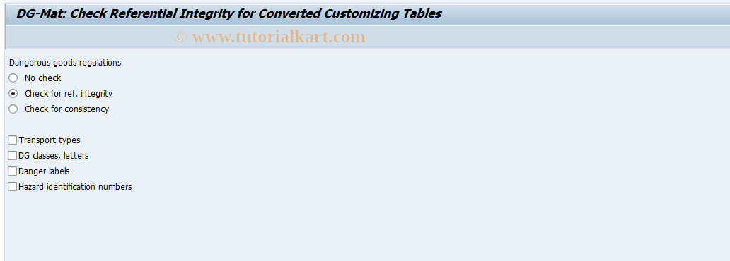 SAP TCode DGUC - DG: Test refer. integrity regulation