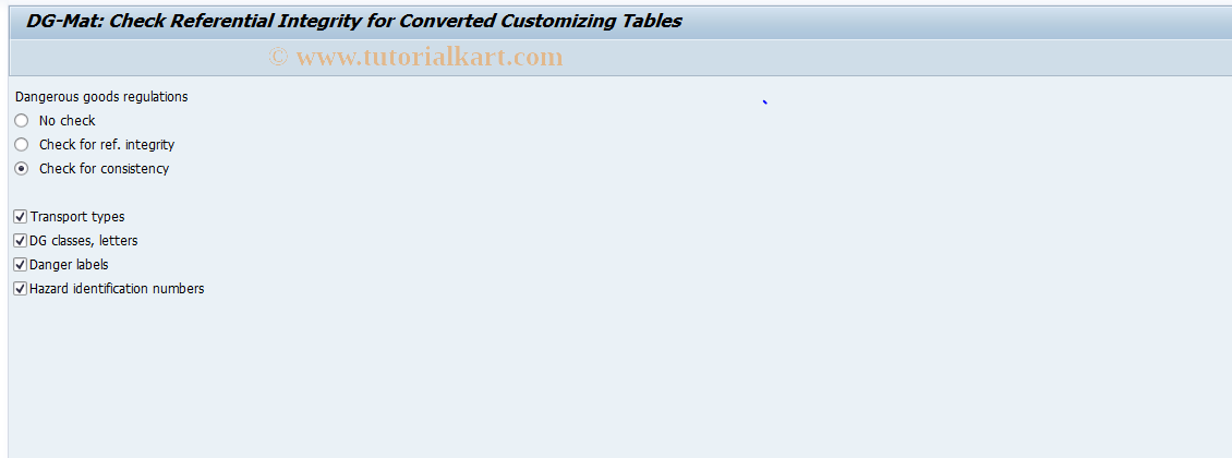 SAP TCode DGUD - DG: Test ref. integrity of C tables