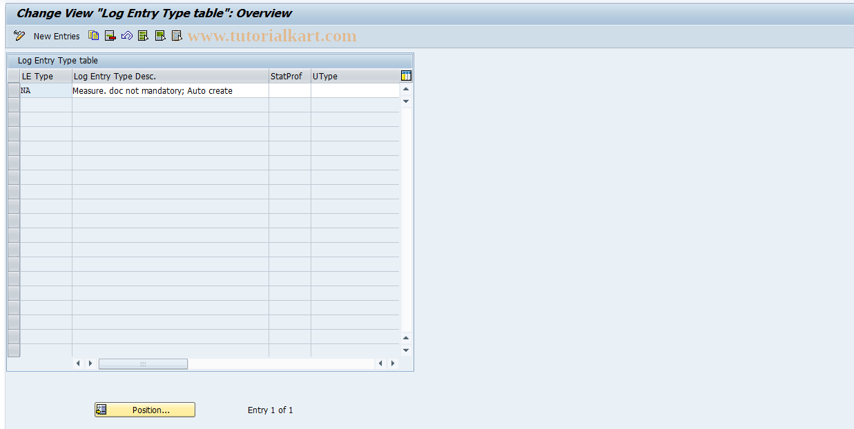 SAP TCode DIACLC4 - Log Entry Type customizing