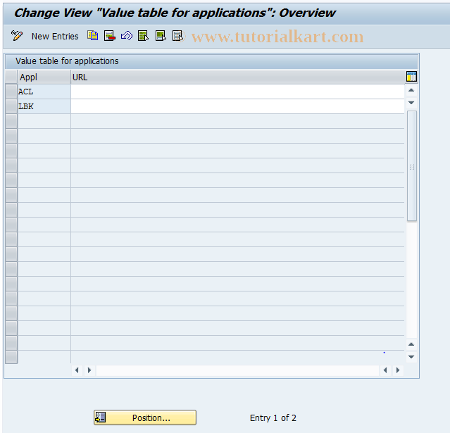 SAP TCode DIOHFWC1 - Application definition (cust.)