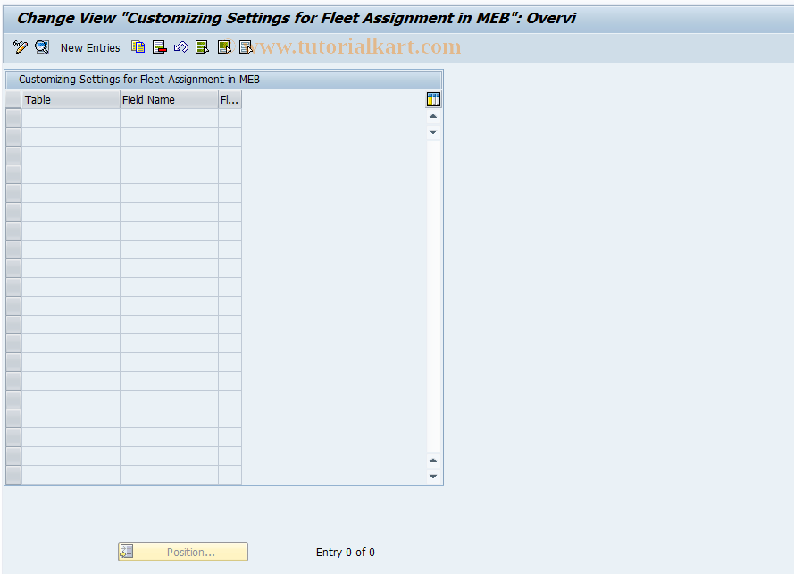 SAP TCode DIWPSC3 - Customizing of Fleet for the MEB