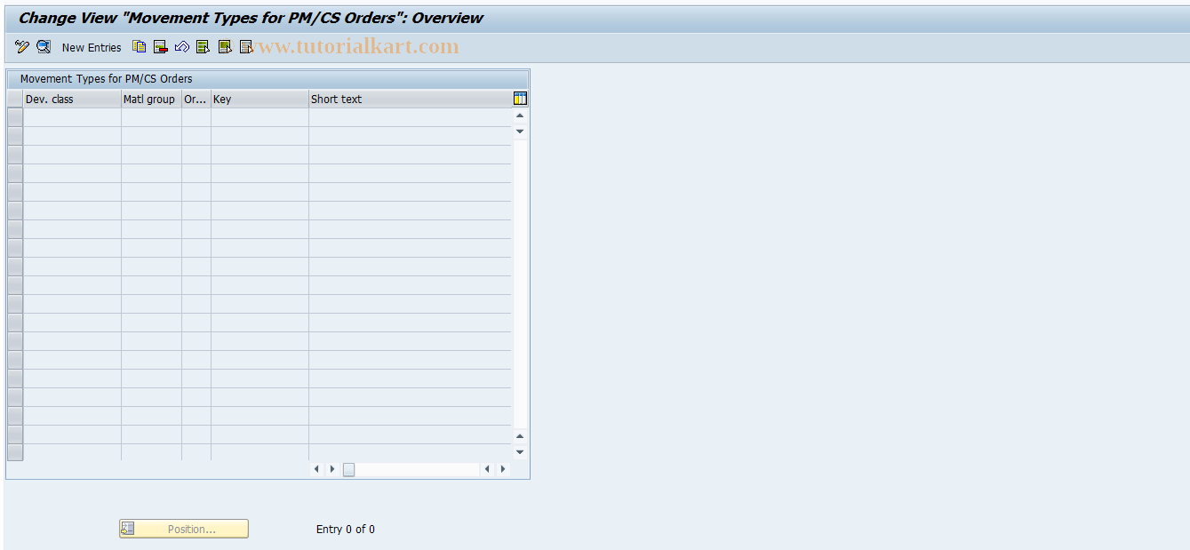 SAP TCode DI_0MVTPM - Movement Types for PM/CS Orders