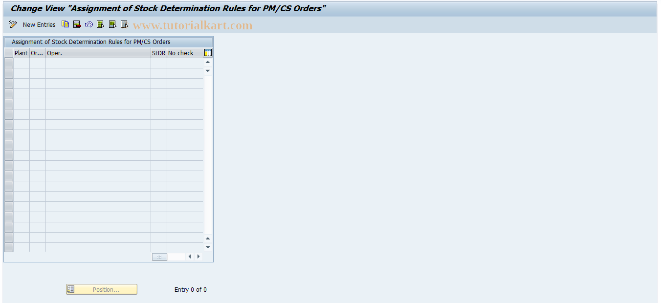 SAP TCode DI_0PCS2 - Stock Determ. Rule PM/CS Orders