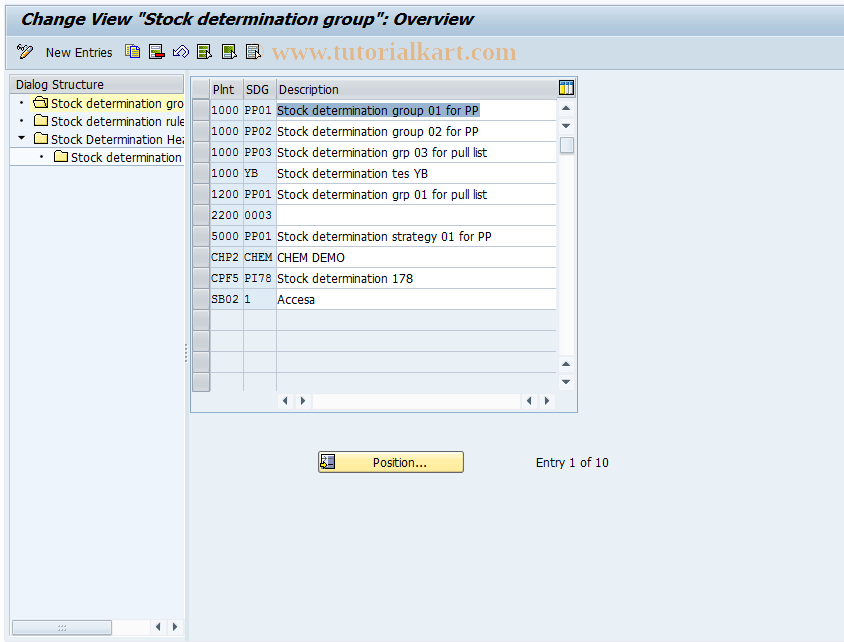 SAP TCode DI_0PCS3 - Customizing Stock Determ. in PM/CS