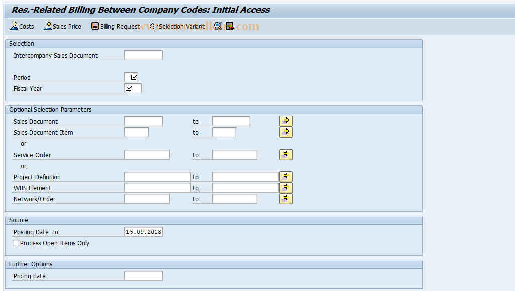 SAP TCode DP93 - Res.-Relative Billing Btwn Comp. Codes