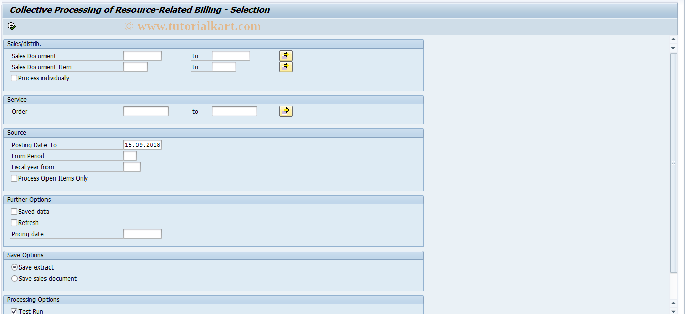 SAP TCode DP95 - Resource-Relative Billing, Collective Processg