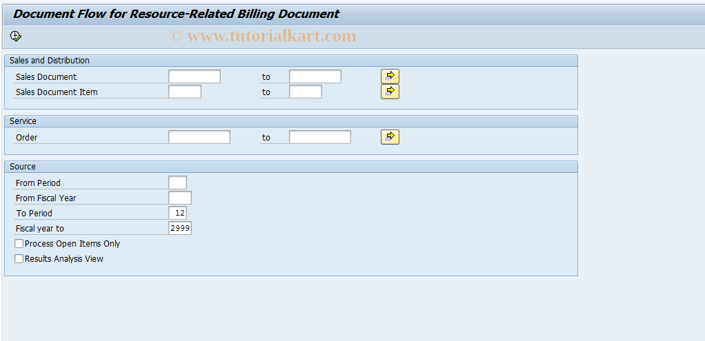 SAP TCode DP99A - Document Flow Reporting - Res.-Relative Bill.