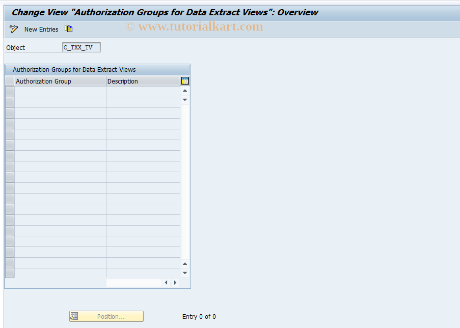 SAP TCode DXX01 - DARTX Maintain Authorization Groups