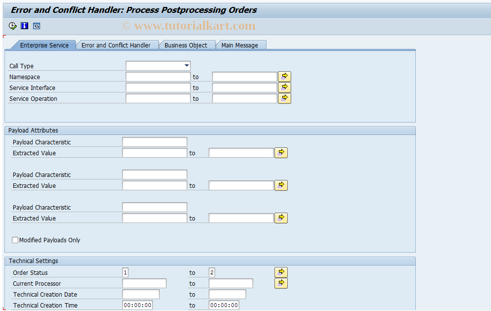 SAP TCode ECH_MONI_SEL - Error and Conflict Handler Selection